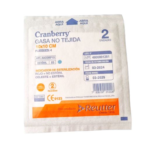 Gasa No Tejida Esterilizada 10 x 10 cm x 2 unidades cranberry